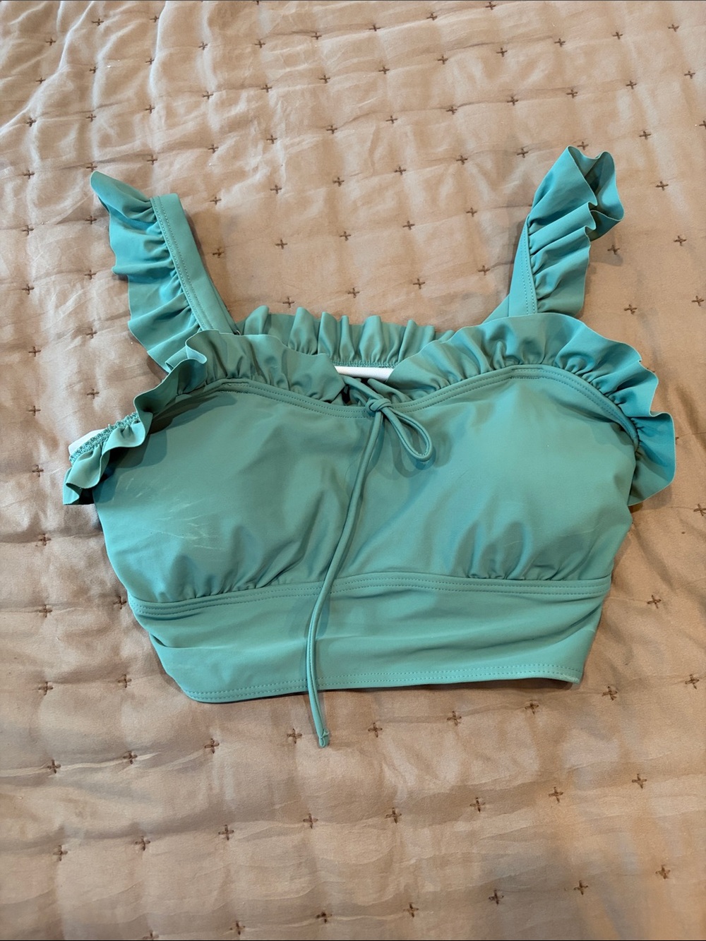 BloomChic Seafoam Green Ruffle-Trim Swim Crop Top